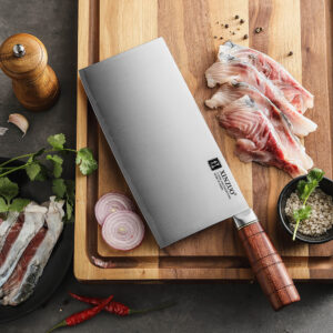 XINZUO 8.5 Inches Cleaver Knife, 3 Layers Clad Steel with Red Wood Handle & Copper Rivets, 58~60HRC - FU Series