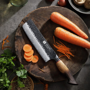 XINZUO 7 Inch Japanese Nakiri Knife, 67 Layers Damascus Steel with Burnt Oak Handle - Precision Vegetable Chef Knife for Professional & Home Use